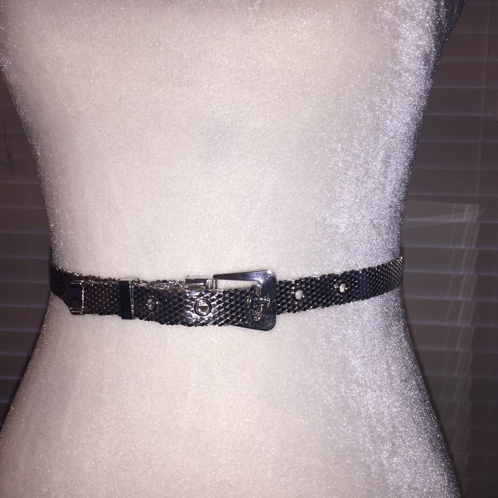 Vintage Whiting & Davis Silver Tone Mesh Belt -- 1970s Disco Era Glam